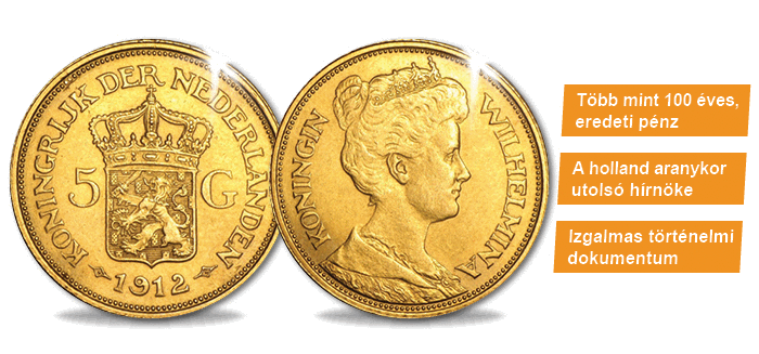 5 gulden, Wilhelmina, Hollandia, 1912