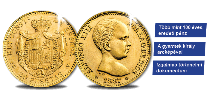20 peseta, XIII. Alfonz, Spanyolország, 1887-1890