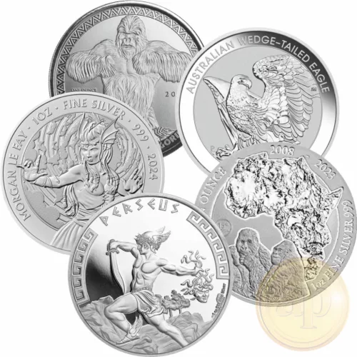 Különböző színezüst befektető érmék együtt 10 uncia súlyban (az ár egy uncia ára)