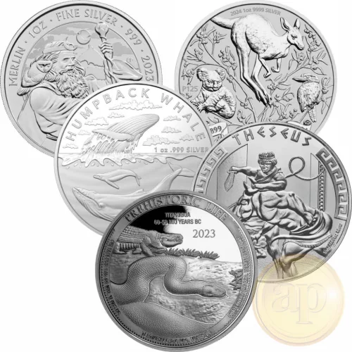 Különböző színezüst befektető érmék együtt 10 uncia súlyban (az ár egy uncia ára)