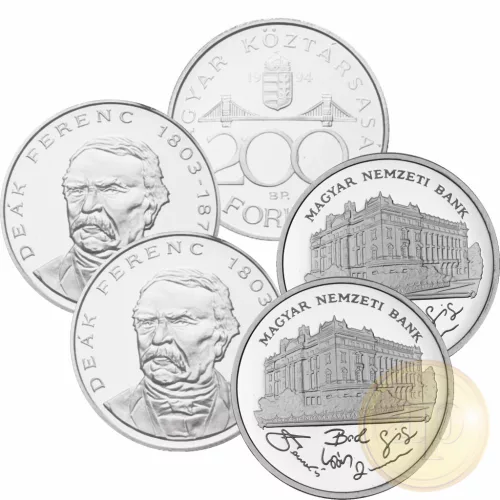 20 darab ezüst 200 Ft érme - MNB, Deák Ferenc vegyesen -  együtt 120 gramm színezüst (Ag500, az ár egy érme ára)
