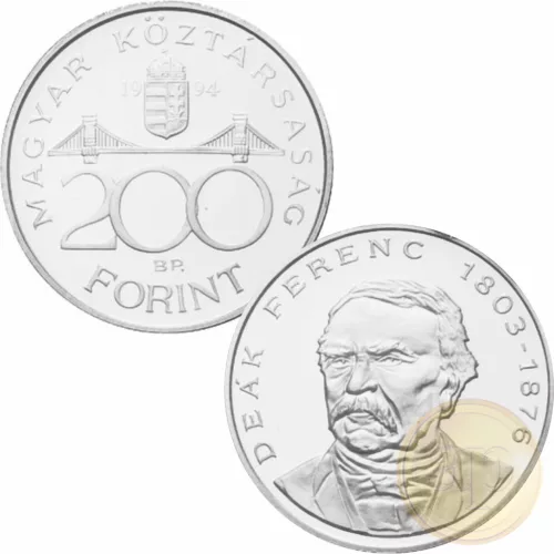 20 darab ezüst 200 Ft érme - MNB, Deák Ferenc vegyesen -  együtt 120 gramm színezüst (Ag500, az ár egy érme ára)