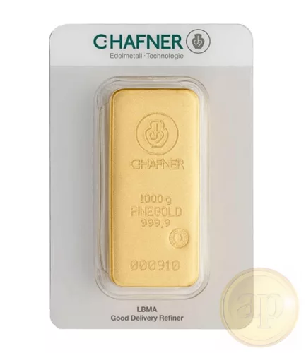 Befektetési aranyrúd, 1000 gramm, 999,9 ezrelék (Heimerle, C.Hafner és Valcambi stb.)