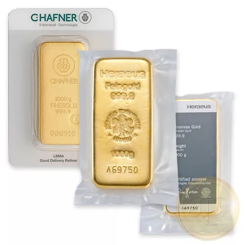 Befektetési aranyrúd, 1000 gramm, 999,9 ezrelék (Heimerle, C.Hafner és Valcambi stb.)
