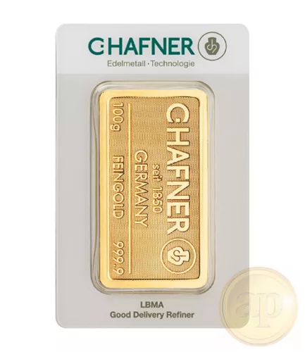 Befektetési aranyrúd, 100 gramm, 999,9 ezrelék (Heimerle, C.Hafner és Valcambi stb.)