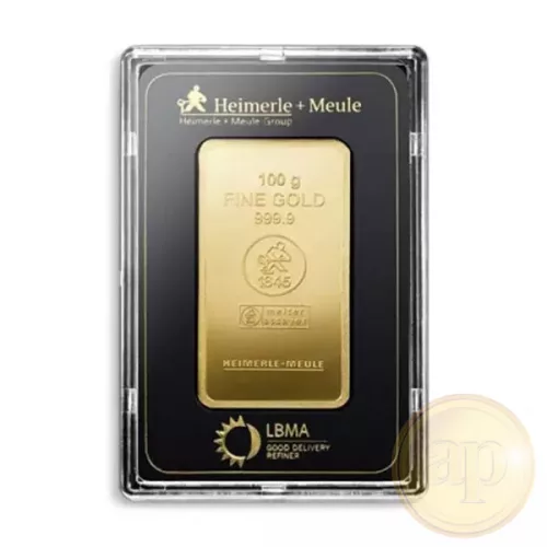 Befektetési aranyrúd, 100 gramm, 999,9 ezrelék (Heimerle, C.Hafner és Valcambi stb.)