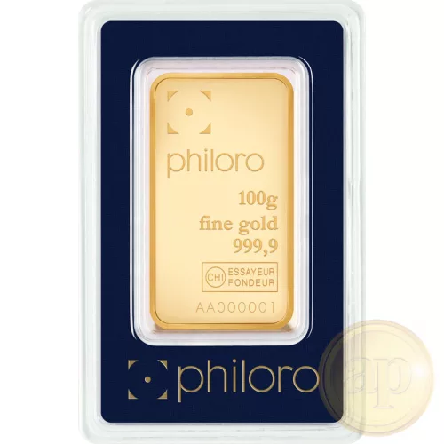 Befektetési aranyrúd, 100 gramm, 999,9 ezrelék (Heimerle, C.Hafner és Valcambi stb.)