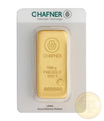 Befektetési aranyrúd, 500 gramm, 999,9 ezrelék (Heimerle, C.Hafner és Valcambi stb.)