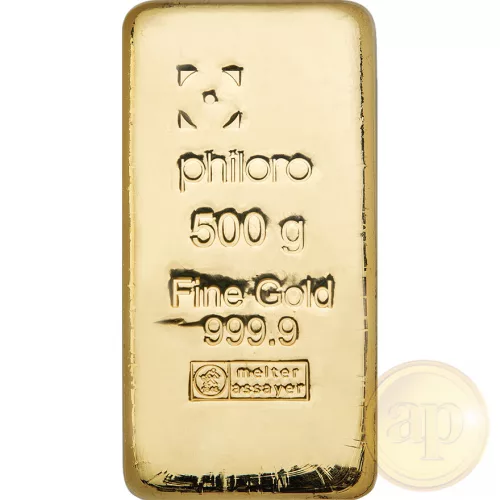 Befektetési aranyrúd, 500 gramm, 999,9 ezrelék (Heimerle, C.Hafner és Valcambi stb.)