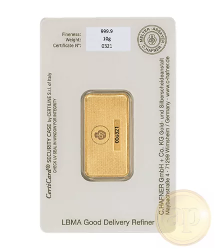 Befektetési aranyrúd, 10 gramm, 999,9 ezrelék (Heimerle, C.Hafner és Valcambi stb.)