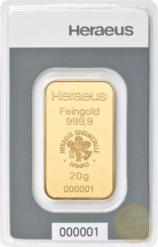 Befektetési aranyrúd, 20 gramm, 999,9 ezrelék (Heimerle, C.Hafner és Valcambi stb.)