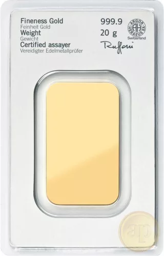 Befektetési aranyrúd, 20 gramm, 999,9 ezrelék (Heimerle, C.Hafner és Valcambi stb.)