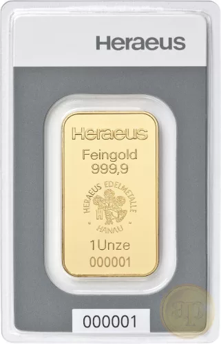 Befektetési aranyrúd, 1 uncia (31,1 gramm), 999,9 ezrelék (Heimerle, C.Hafner és Valcambi stb.)