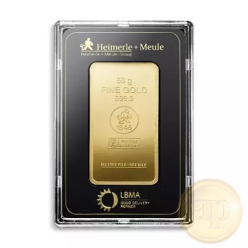 Befektetési aranyrúd, 50 gramm, 999,9 ezrelék (Heimerle, C.Hafner és Valcambi stb.)