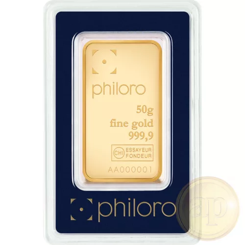 Befektetési aranyrúd, 50 gramm, 999,9 ezrelék (Heimerle, C.Hafner és Valcambi stb.)