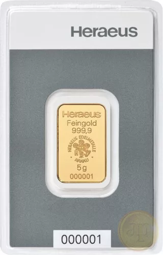 Befektetési aranyrúd, 5 gramm, 999,9 ezrelék (Heimerle, C.Hafner és Valcambi stb.)