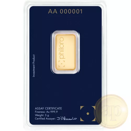 Befektetési aranyrúd, 5 gramm, 999,9 ezrelék (Heimerle, C.Hafner és Valcambi stb.)