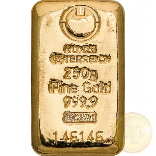 Befektetési aranyrúd, 250 gramm, 999,9 ezrelék (Argor-Heraeus, Münze Österreich)