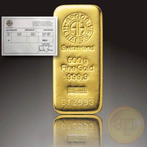 Befektetési aranyrúd, 500 gramm, 999,9 ezrelék (Argor-Heraeus, Münze Österreich)