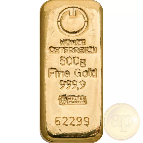 Befektetési aranyrúd, 500 gramm, 999,9 ezrelék (Argor-Heraeus, Münze Österreich)