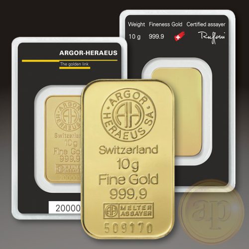 Befektetési aranyrúd, 10 gramm, 999,9 ezrelék (Argor-Heraeus, Münze Österreich)