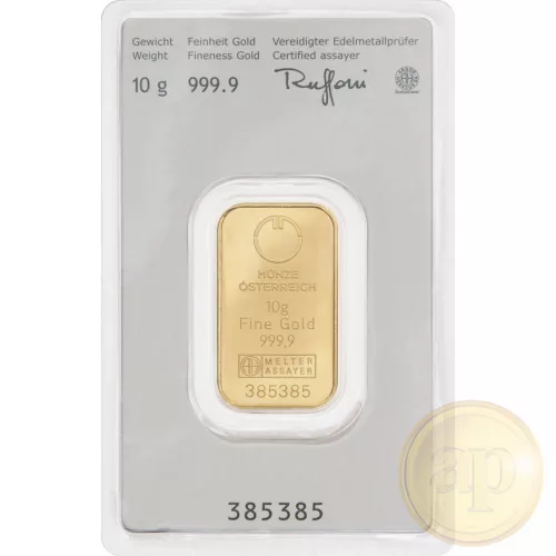 Befektetési aranyrúd, 10 gramm, 999,9 ezrelék (Argor-Heraeus, Münze Österreich)