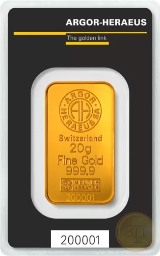 Befektetési aranyrúd, 20 gramm, 999,9 ezrelék (Argor-Heraeus, Münze Österreich)