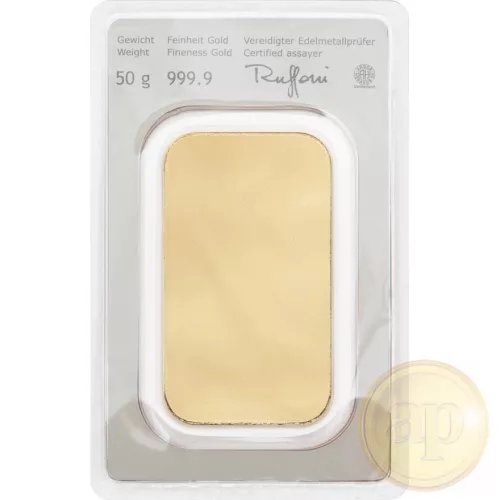 Befektetési aranyrúd, 50 gramm, 999,9 ezrelék (Argor-Heraeus, Münze Österreich)