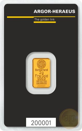  Befektetési aranyrúd, 2 gramm, 999,9 ezrelék (Argor-Heraeus, Münze Österreich)