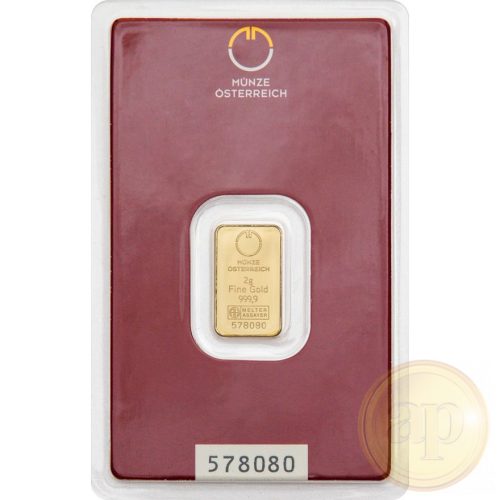  Befektetési aranyrúd, 2 gramm, 999,9 ezrelék (Argor-Heraeus, Münze Österreich)