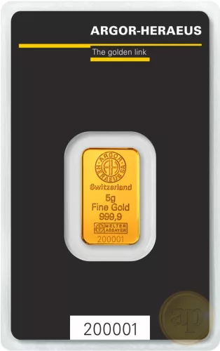 Befektetési aranyrúd, 5 gramm, 999,9 ezrelék (Argor-Heraeus, Münze Österreich)