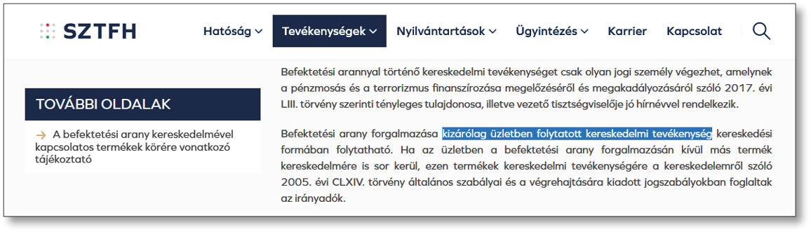 kizárólag üzletben végezhető tevékenység